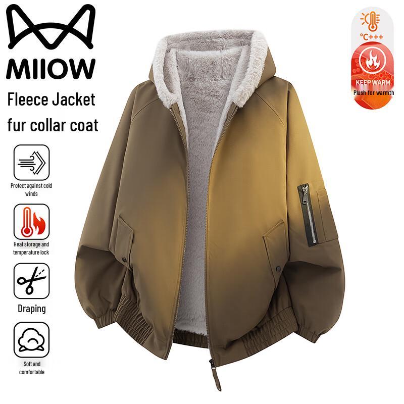 Maoren Men's Fleece-Lined Winter Jacket with Faux Fur Hood