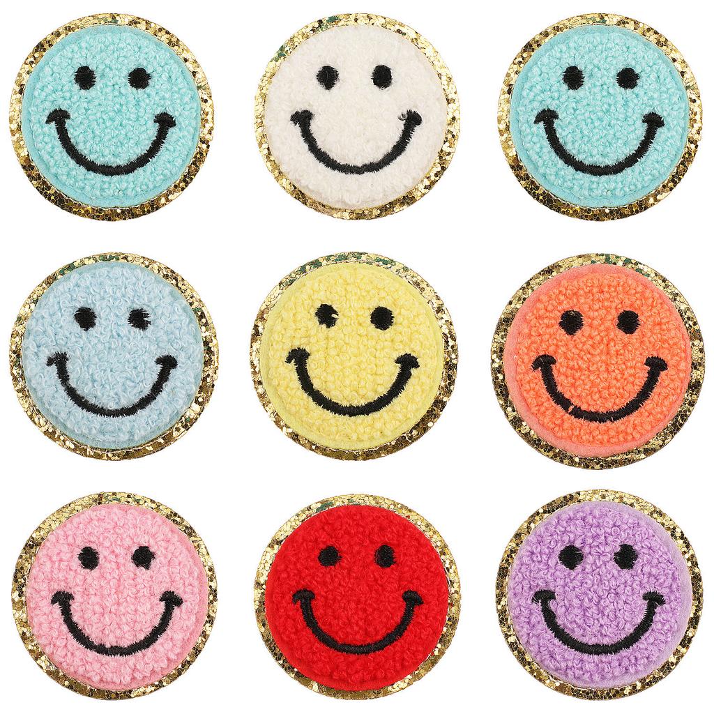 Towel Embroidery English Letter Embroidery Cloth Sticker Smiley Face Patch Sticker Ironing Chenille Rainbow Love Lightning Embroidery Sticker