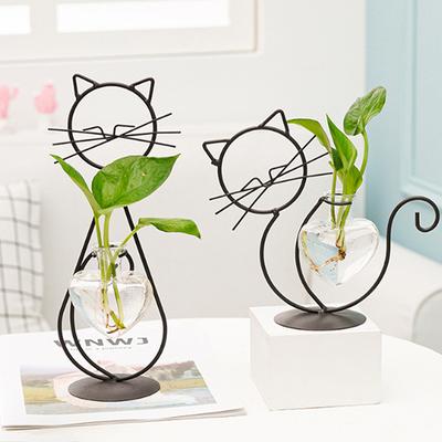 Vaso Idroponico Creativo Semplice Gatto Macchina per Fiori in Ferro a Forma di Cuore Vaso Idroponico Decorazione Creativa per Tavolo Soggiorno Casa