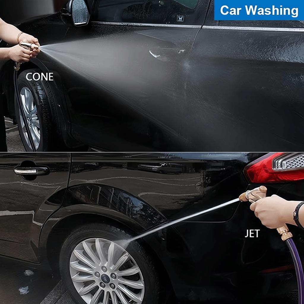 Heavy-Duty Metal Garden Hose Nozzle, 4 Spray Patterns, High-Pressure Gun for Watering, Car Wash, Yard Cleaning, Pet Bathing