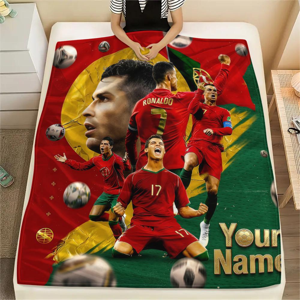1PC Custom Name CR7 Patterned Flannel Blanket Suitable For All Seasons for Home Decor Warmth and Comfort Gifts Holiday Present -HE118
