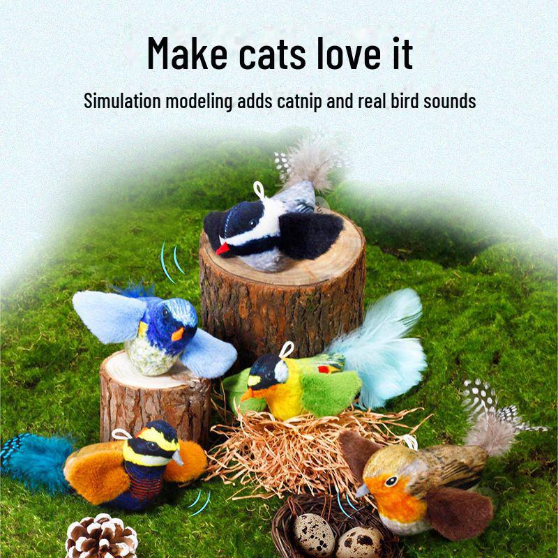 Katzenspielzeug: Selbstunterhaltende Vogelschaukel mit elastischem Feder-Teaser