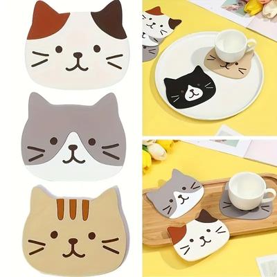 Non-slip Cat Shaped Silicone Cup Mat Holder Coffee Tea Drinks Cartoon Coaster Hot Drink Stand Kitchen Insulated Pad Accessories