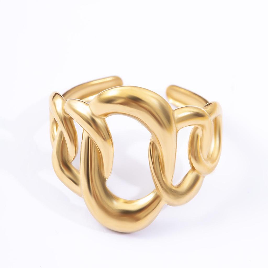 304 Stainless Steel Adjustable Hollow Design Chain Ring 3D Hand Jewelry