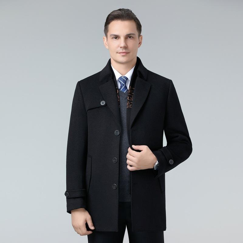 

Шерстяная куртка мужская средней длины с воротником для костюма зимнее утолщенное пальто для папы среднего возраста шерстяное пальто 195