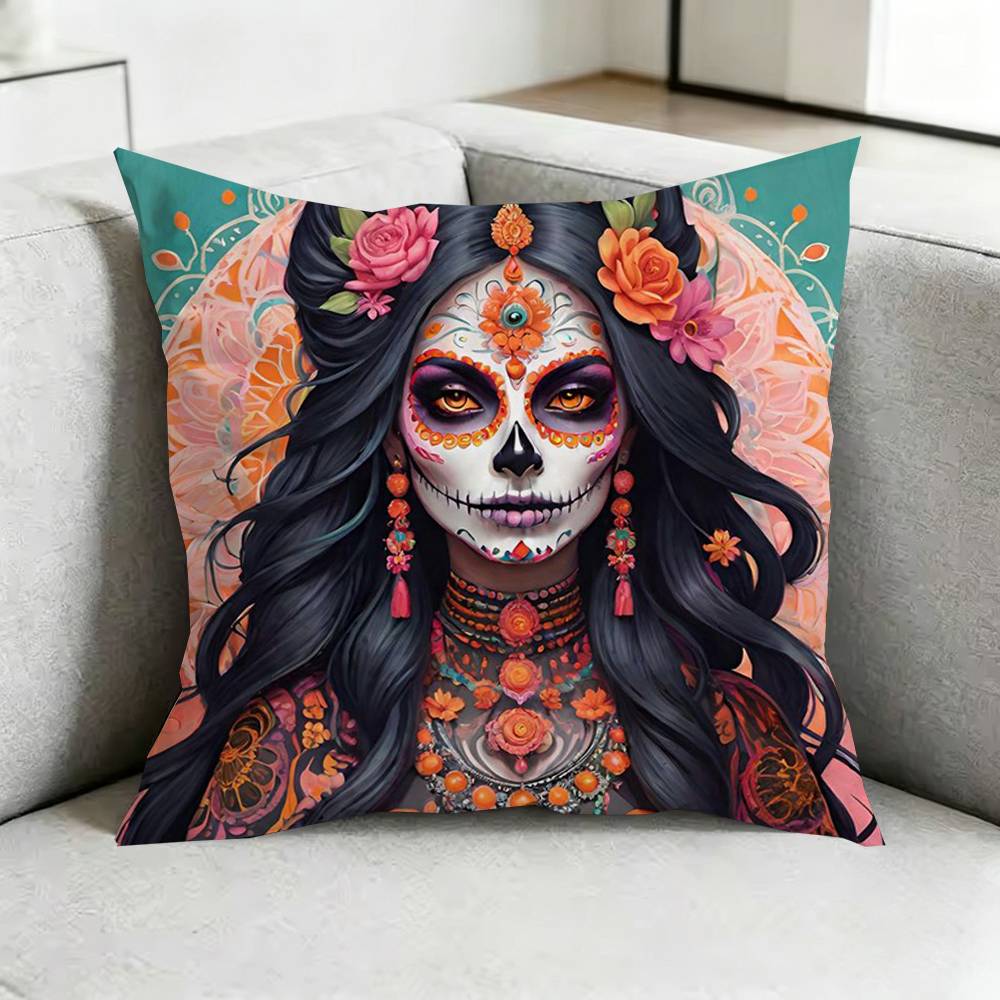 Dead MexicanN CCatrina Skull Square DoubleSided printed Pillow Case Bedroom Bedside Pillow Sofa Cushion Cover Gift