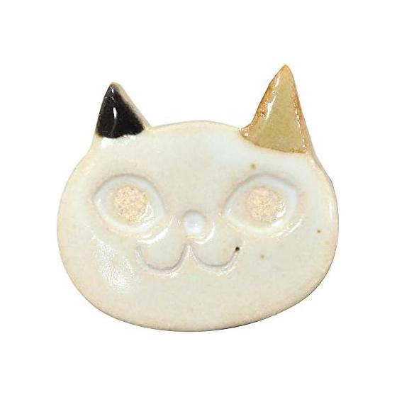 Mino Ware Smiling Cat Chopstick Rest, Calico K14024, Ceramic, Approx. 3x3.7x0.5cm