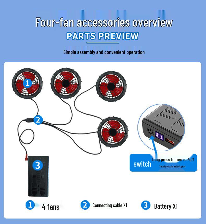Men's and Women's Summer Cooling Workwear: Rechargeable, Fan-Integrated, Waterproof, UV-Resistant, Heatstroke-Prevention Clothing.