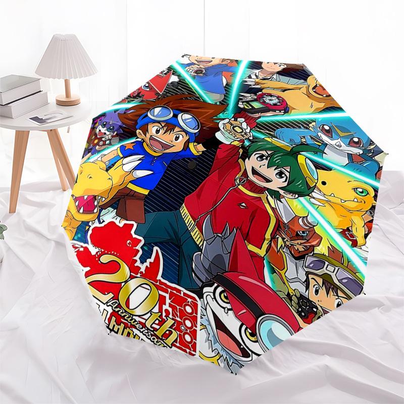 1pc Digimon 20th Anniversary Outdoor Umbrella - Automatic Opening/Closing, Portable Tri-Fold Design with 8-Rib Iron Frame - Perfect Gift for Fans