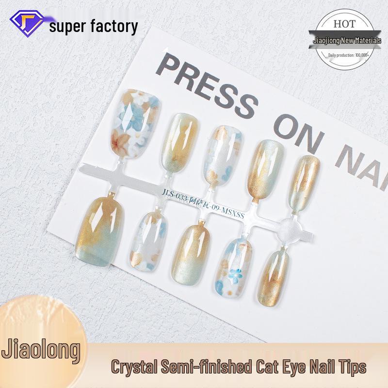 

Jiaolong Crystal Cat Eye Manicure: Handmade Spring/Summer Wearable Nail Art Tips Small