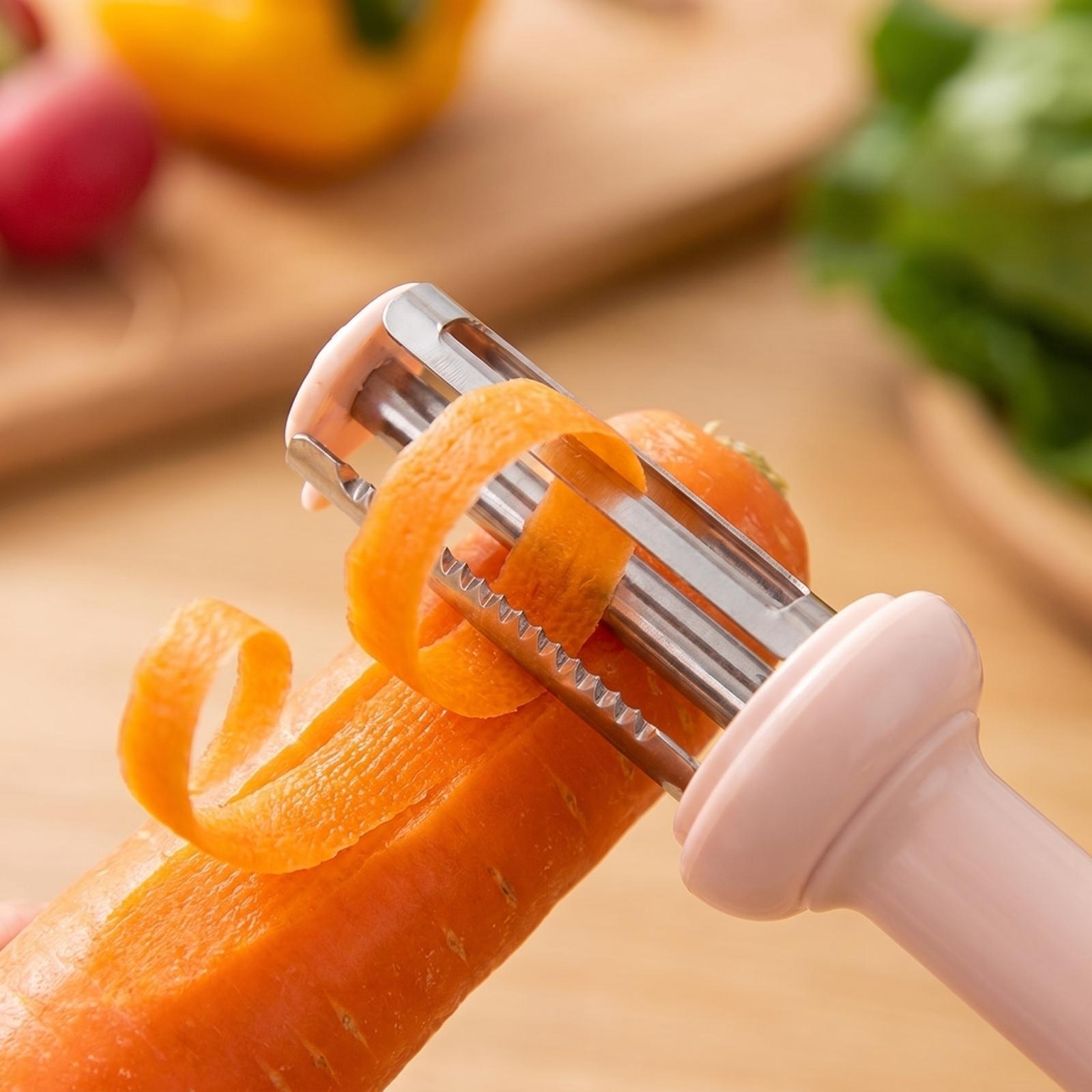 

Multifunctional Fruit Vegetable Peeler Stainless Steel Blade Kitchen Tool Handheld Fruit Vegetable Slicer Shredder Peeler for Food Preparation One Size рожевий