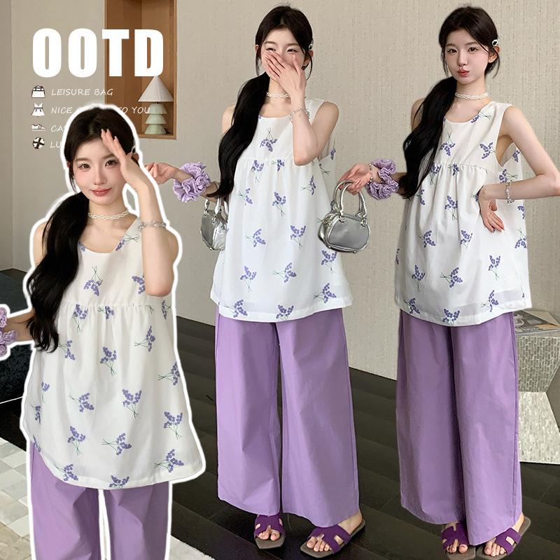 2026 Summer Maternity Casual Two-Piece: Sleeveless Vest Top + Wide-Leg Pants XXL