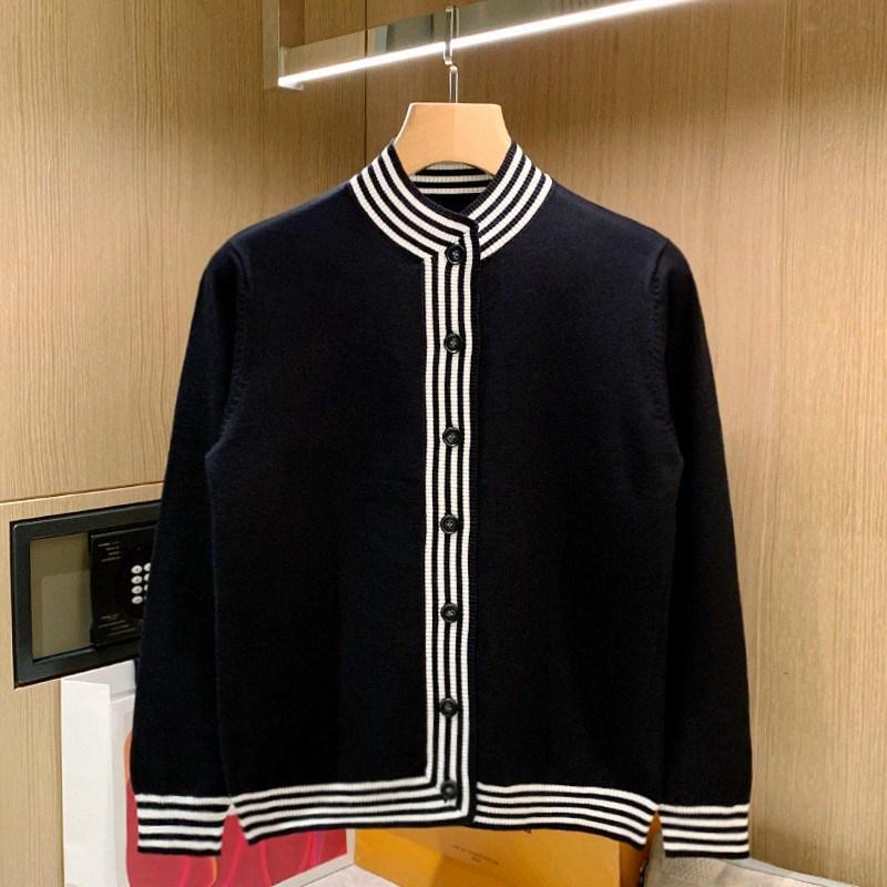 

Мужской модный кардиган-свитер в черно-белую полоску с воротником-стойкой XL