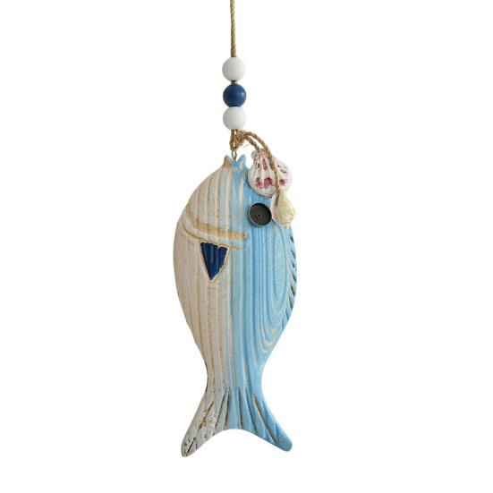Wall Hanging Decoration Fish Shaped Wood Carving Pendant with Lanyard Easy to Hang Versatile Wall Art for Bathroom Door Entrance