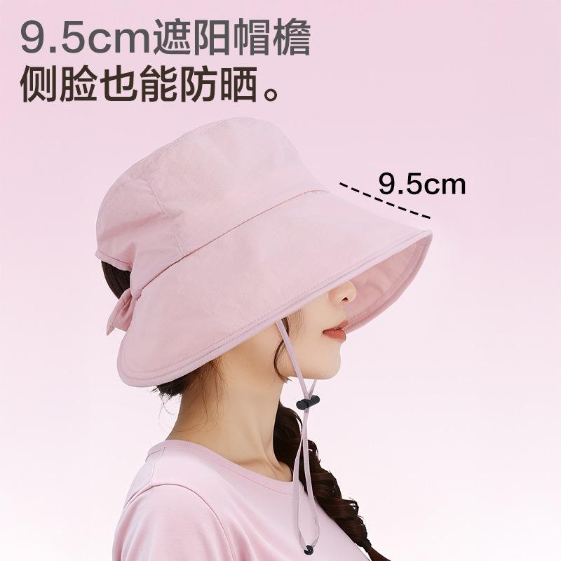 Summer Sun Protection Hat Women's Outdoor UV Protection Sun Hat with Ponytail Hole Hat Women's Big Eaves Show Face Small Bucket Hat