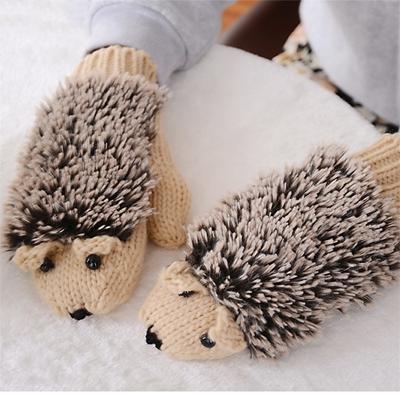 Mädchen Neuheit Cartoon Winter Handschuhe Für Frauen Stricken Warme Fitness Handschuhe Igel Erhitzt Villus Handgelenk Fäustlinge