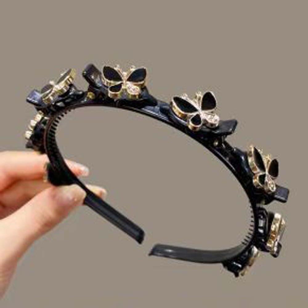 

Elegant Hair Bands with Clips Shiny Rhinestone Bangs Clip Headband Women Butterfly Hair Hoop Party Style 1
