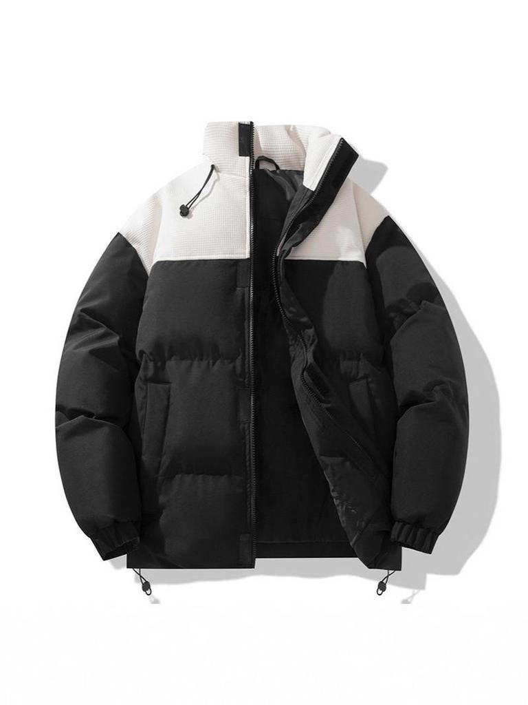 Stylish Winter Cotton Jacket: Windproof, Warm, Stand Collar, Patchwork Design