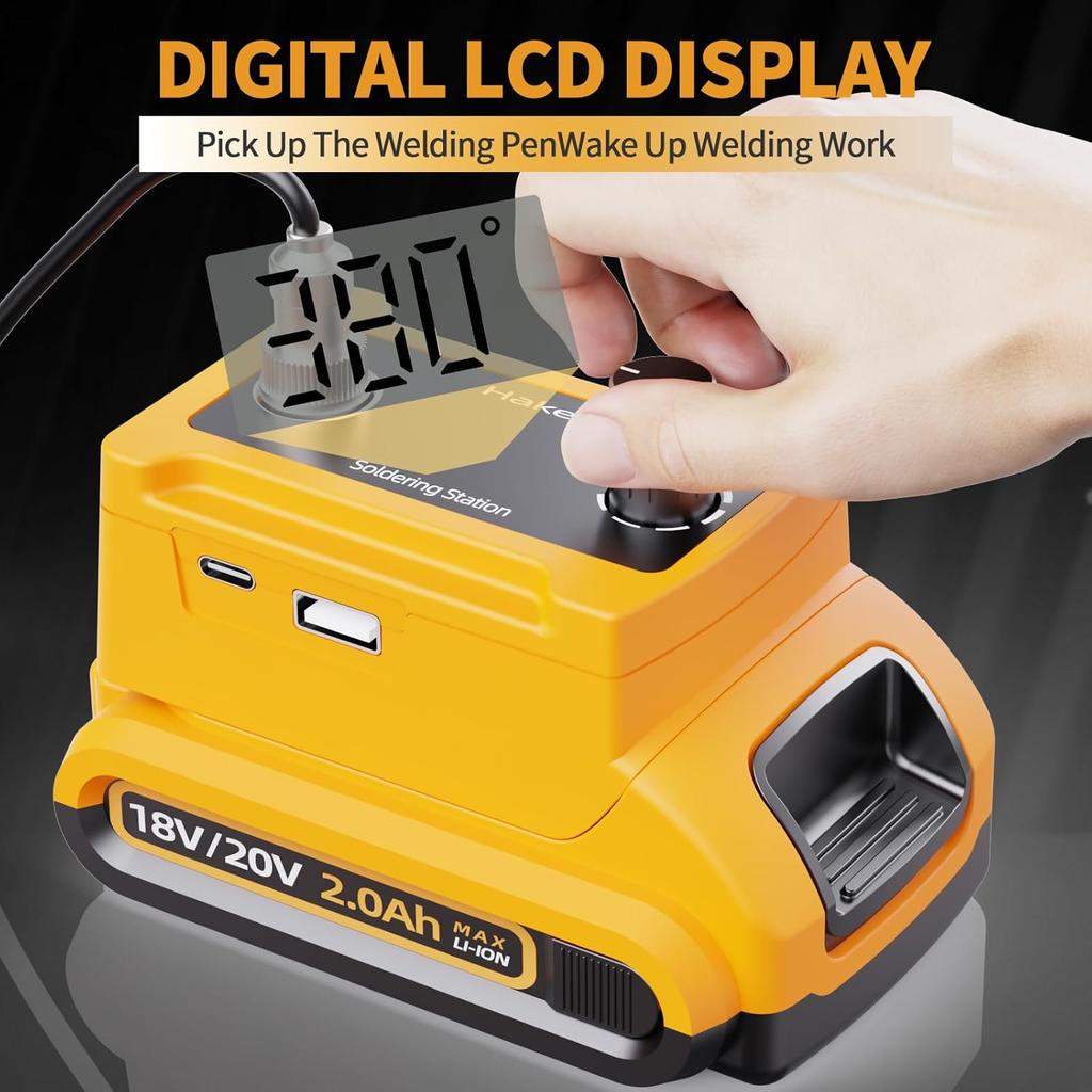Cordless Soldering Station for Dewalt 20V Max Battery - Electric Digital LCD Display Soldering Iron Station Fast Heating Up Soldering Station for