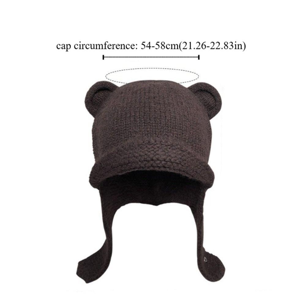 Korean Cute Bear Ear Knitted Cap Winter Autumn Y2k Warm Beanie Hats Sweet Soft Ear Protection Cap Ski