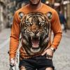 Men's Long Sleeve T-Shirt 3D Ferocious Tiger Lion Head Print Casual Street Crew Neck Tops