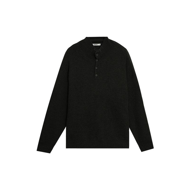 

Bodydream Imitation Cashmere Sweater for Men, Loose Casual Pullover Sweater with Lapel Collar/Buttoned Half-High Collar Black S(55kg and Below)