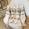 Women's 2026 Autumn/Winter Retro Jacquard Color Block Knitwear Cardigan