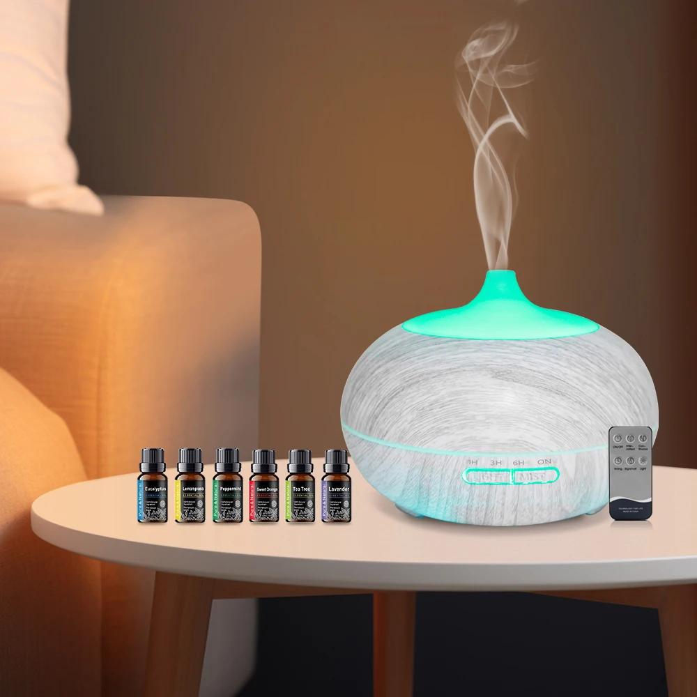 Enhance Your Space with 550ml Wood Grain Diffuser Includes Remote, 6 Oils & Soothing 7 Color LED Lights