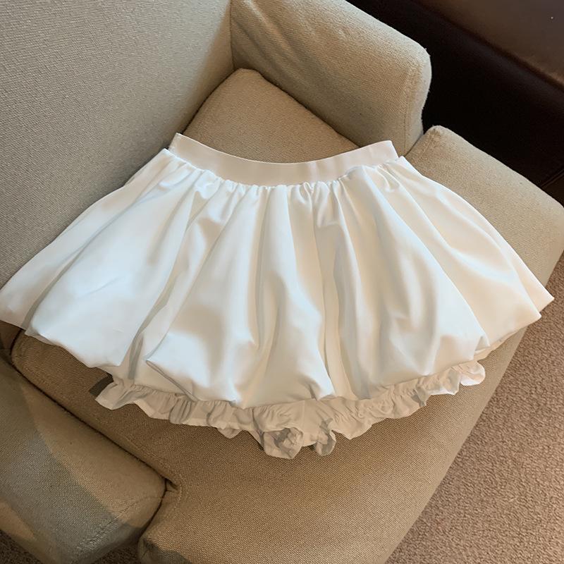 Petite A-line White Fluffy High Waist Mini Skirt Shorts for Women - Summer Anti-Exposure Design
