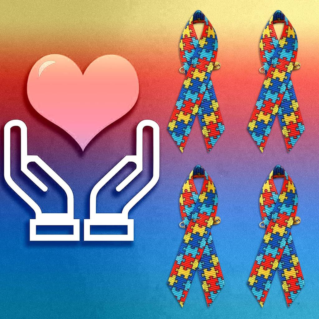 100 Pieces Autisms Awareness Ribbon Pins Satins Polyester Brooches Accessory for Charity Support and Social Cause
