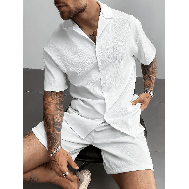 2026 Summer Men s New Loose Solid Color Casual Short Sleeve Shirt S белый