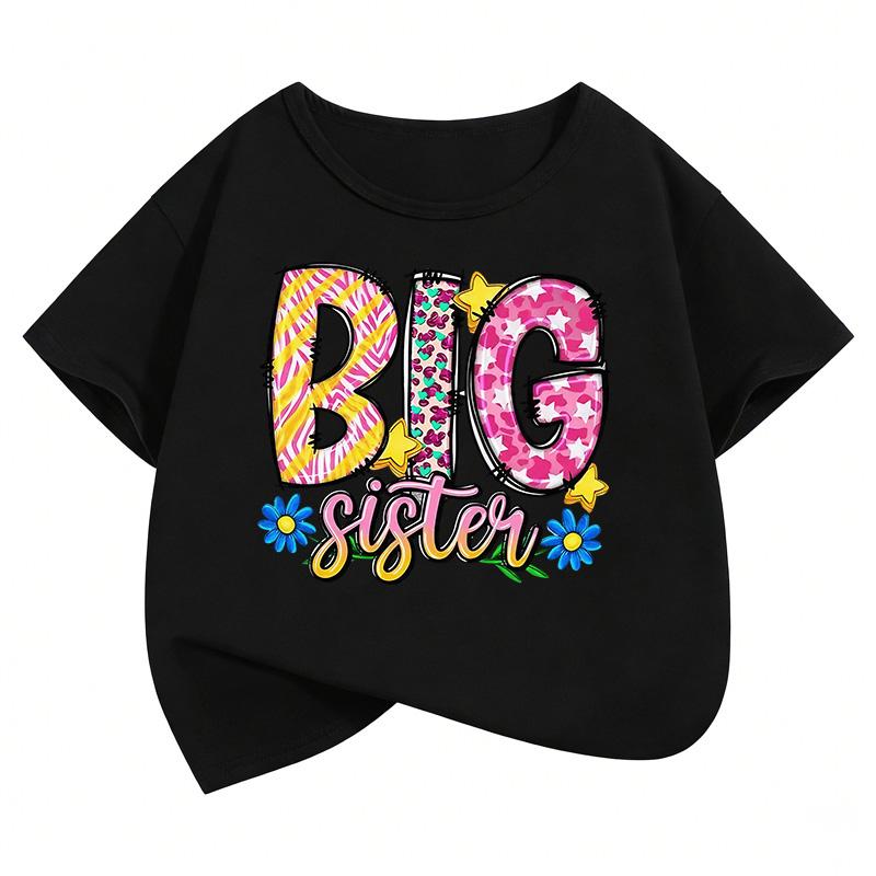 Y2k Colorful Big Sister Letter Printed T Shirts Manga Kids Children's T-shirt Shirt Sleeve Girls Summer Spring Casual Top Tee