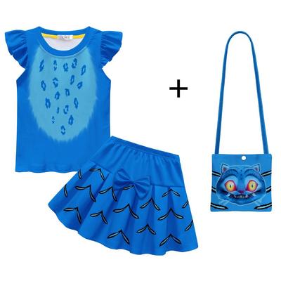 Kids Girls Anime Cartoon K-Pop Tiger Print T-Shirt Pleat Skirt Clothes Sets