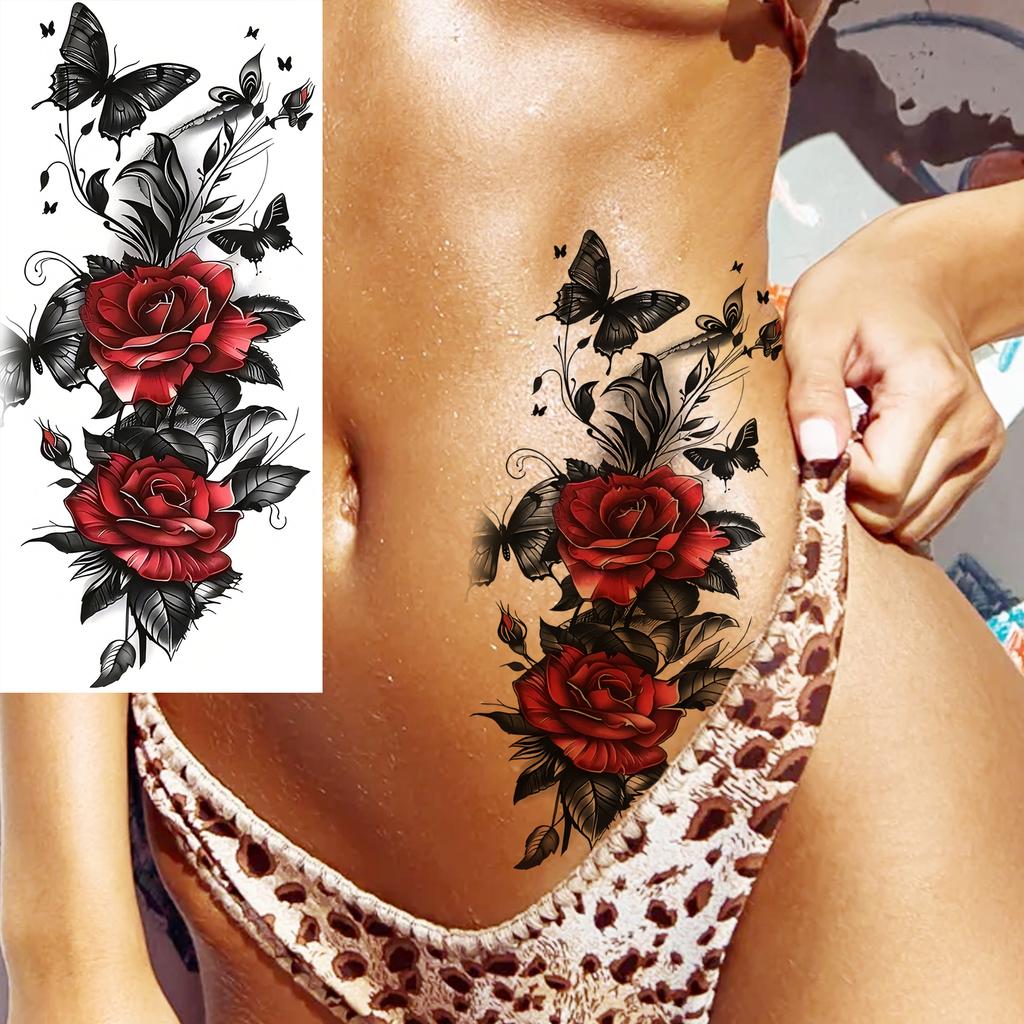 1 Sheet Rose Butterfly Phoenix Temporary Tattoo For Adult Hand Waist, Fake Tatoo Sticker Waterproof Long Lasting Realistic Tatoo