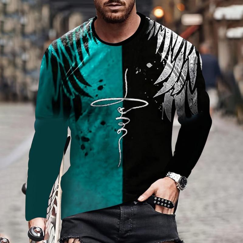 Mens T Shirt Autumn Long Sleeve Top Lion Pattern Clothing Casual O Neck Oversized Cross Print Pullover Autumn Mens T Shirt