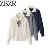 Za New Fall Women's Clothing 2025 Preppy Style Fashion Sweet Bows Long Sleeves Knitting Cardigan Sweater