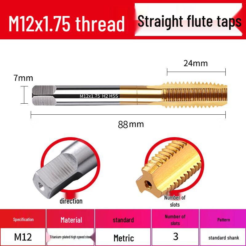 Jun Ding Ying M12*1.75 Titanium Coated Drill Tap for Stainless Steel