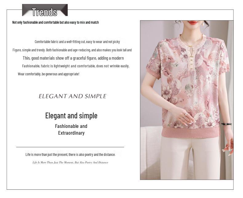 Summer Knitted Ice Silk T-shirt for Middle-Aged and Elderly Women - 2026 Collection