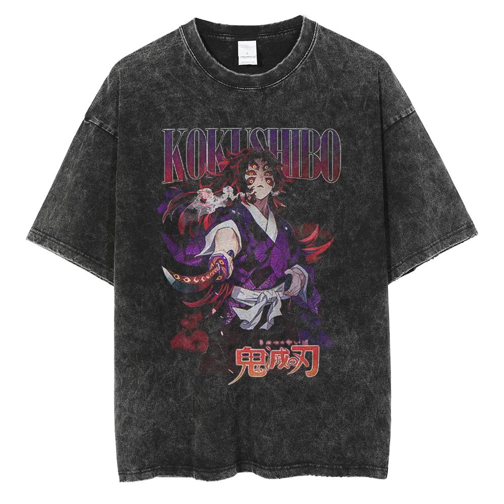 Anime Demon Slayer Rengoku Kyoujurou Print T Shirt Men Women Washed Cotton Tshirts Manga Tee Harajuku Male Casual Loose T-shirt