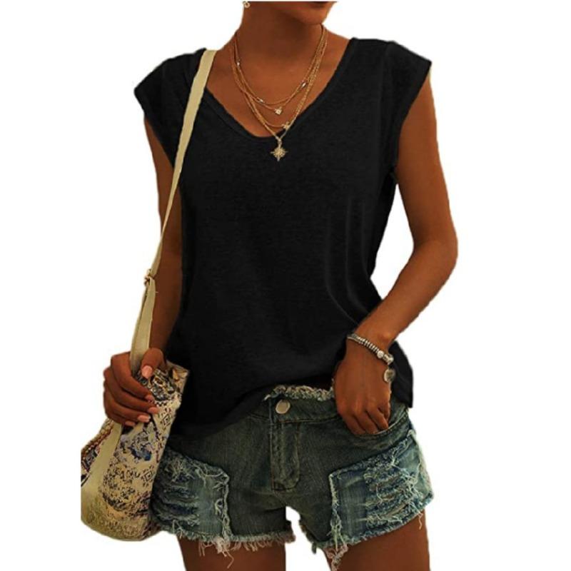 Summer Fashion V-neck Casual Simple Women T-shirt Solid Color Loose Office Basic Shirt New Ladies Elegant Tops Women's Clothing