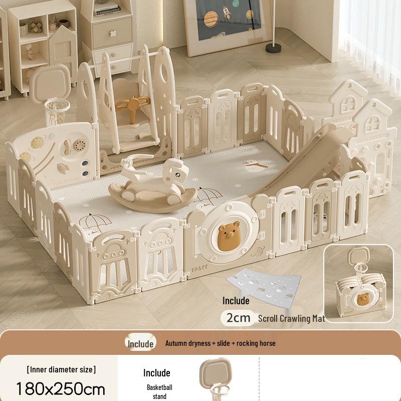 Compact Foldable Baby Playpen & Safety Fence with Integrated Crawling Mat for Indoor Use
