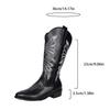 Cowboy Boots for Women Cowgirl Western Boots Embroidery Stitched Chunky Heel Mid Calf Boots Women's Pull-on Vintage Faux Leather Wide Calf Boots