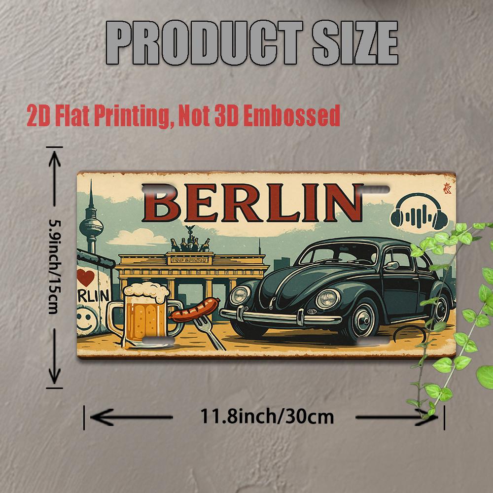 D Flat  Retro Metal License Plate Berlin Landmark Car Beer Logo Suitable for Home Bar Cafe Garage Wall Art
