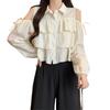 Off Shoulder Design Women's Shirt Solid Color Ruffled Bow Famale Button Blouse New Trend Fashionable Loose Ladies Long Sleeved Top