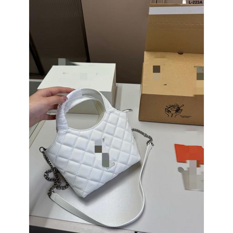 Mini Quilted Chain Shoulder Bag Crossbody Tote Women Soft PU Water Bucket Style With Zippered Pocket