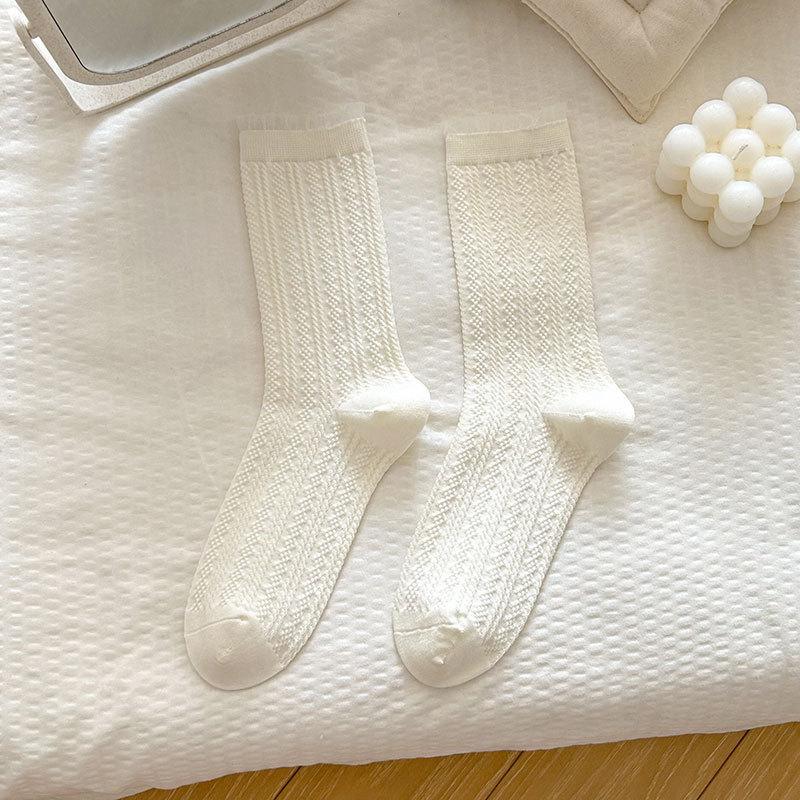 

Женские носки, тонкие кремовые милые носки до середины икры с бантом, в горошек, с кружевом в форме сердечек, на весну и осень 1 pair