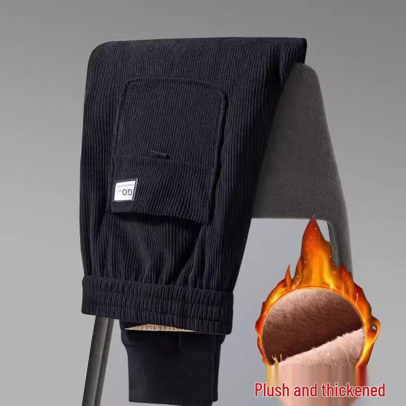 Men's Autumn Trend Corduroy & Velvet Tapered Pants - Versatile, Loose-Fit, Hong Kong Style Casual