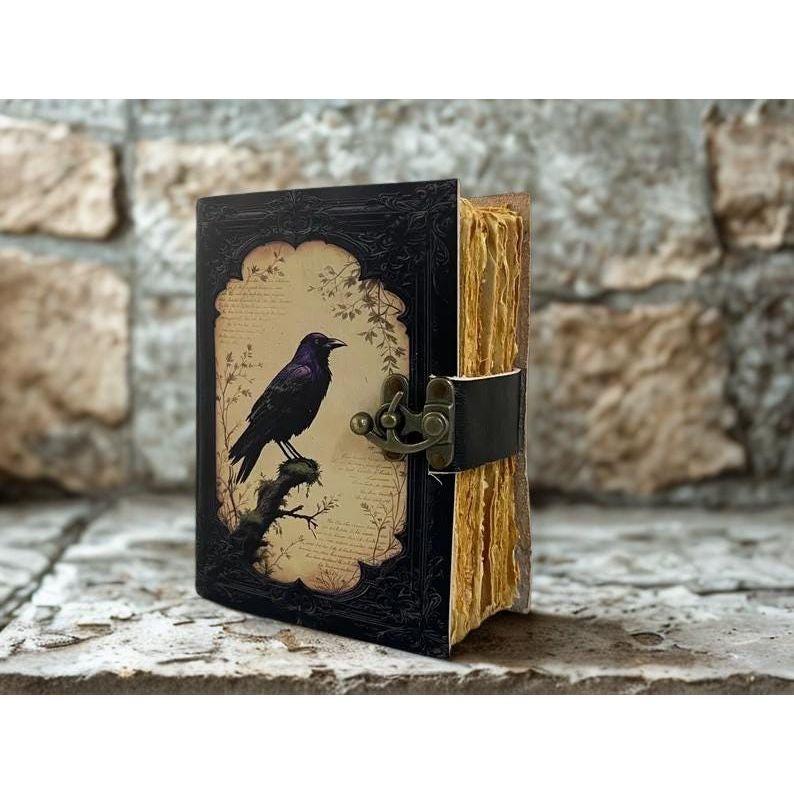 Leather Journal Gothic Notebook, Raven Leather Journal, Book of Shadows, Handmade Witchcraft Notebook, Celestial Gifts For Him Her
