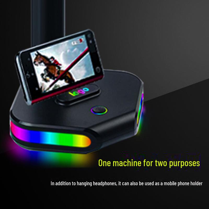 Černý svítící herní stojan na sluchátka - multifunkční stolní počítač nezbytný