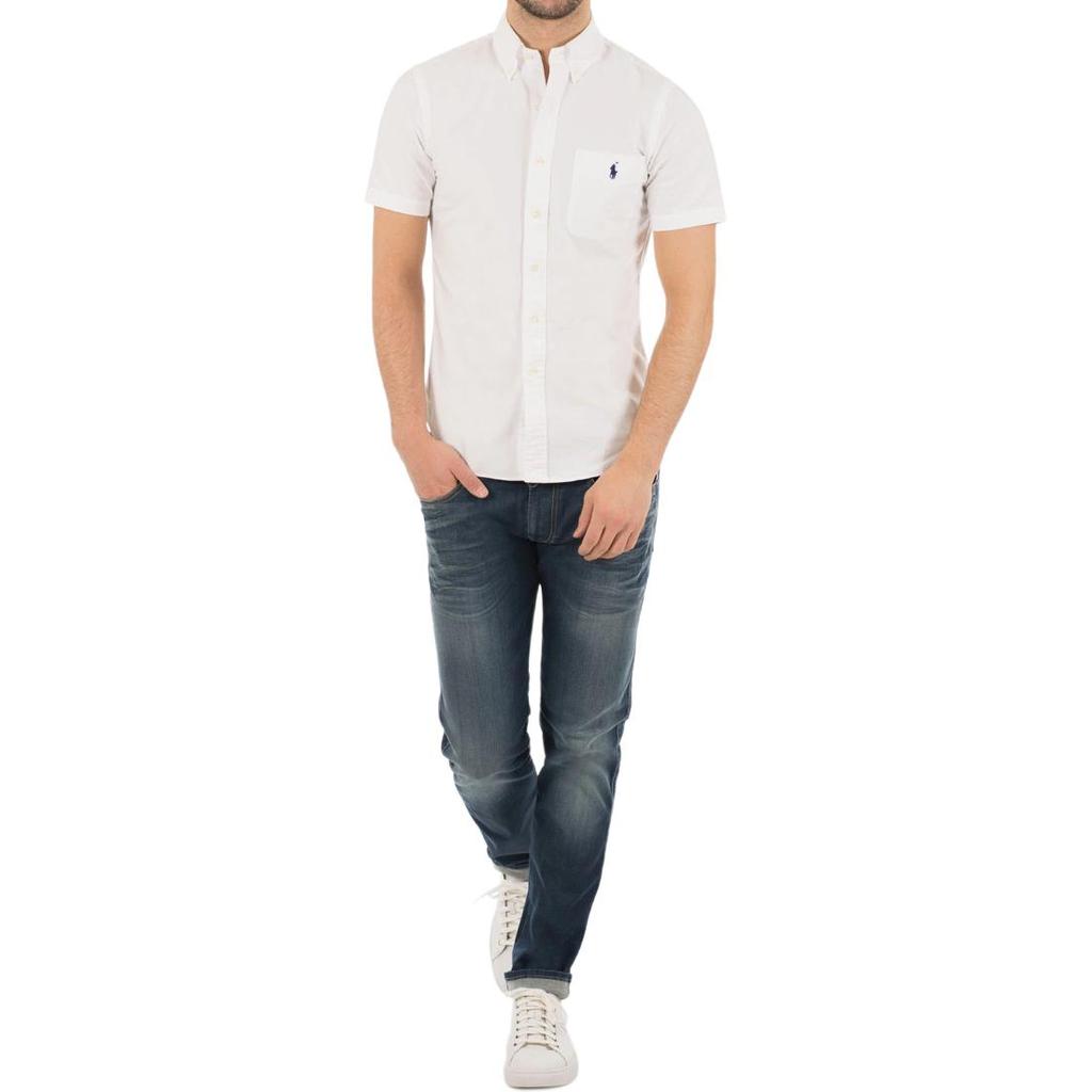 Polo Ralph Lauren Solid Logo Polo Collar Single-Breasted Short Sleeve Shirt Men shirts White 710691428-005